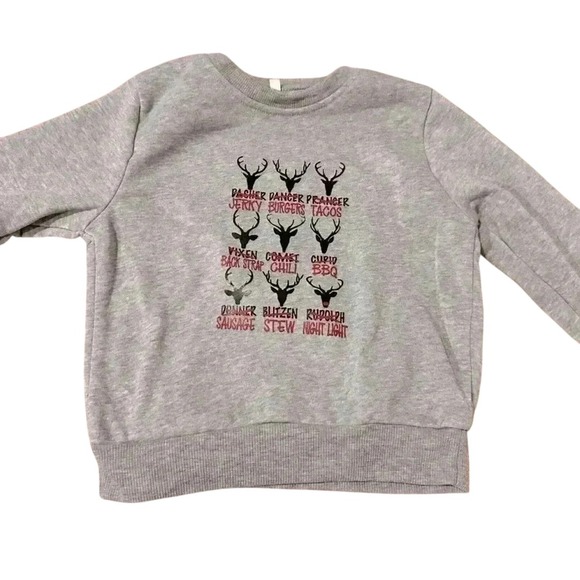 Kids Christmas Reindeer Names Sweatshirt Funny Graphic Holiday Top - Picture 1 of 2